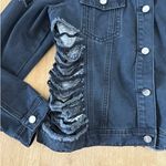 Missguided  Denim Jacket Ripped Sequins Size 6 Black Silver Photo 1