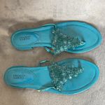 Franco Sarto Plaza Blue Turquoise Sandals Flip Flops Beaded Heel Size 8 1/2 Photo 4