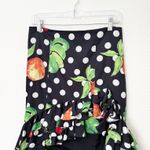 [Caroline Constas] Polka Dot Orange Print Asymmetrical Ruffle Skirt Sz Medium M Black Photo 3