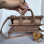 Boutique Artisanal Wood and Leather Colorful Mosaic Needlepoint Crossbody Purse Photo 3