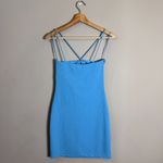 Mango Crisscross Strap Bodycon Mini Dress Women's 2 Blue Going Out Ribbed NWOT Photo 5