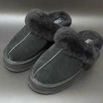 UGG  Disquette Black Suede Leather Plush Sheepskin Platform Slippers Size 8 Photo 0