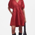 Madewell Puff Sleeve Mini Dress Poplin Claret Burgundy A Line Pockets XL NWT Photo 0