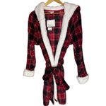 Roudelain Women's Small Hooded Plaid Fleece Robe‎ Multicolor Comfy Lounge Red Photo 0