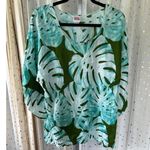 Hula Bay Women's Green Hawaiian Monstera Flowy Waterfall Bell Sleeves Blouse XL Photo 1