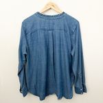 Loft  | Plus Chambray Ruffle Trim Blouse Denim-look Button Down Top | Size XL Photo 3
