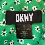 DKNY Puff Sleeve Front Print Tie Neck Mini Swing Dress Women's 4 Green Chiffon Photo 14