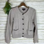 Fenn Wright Manson  Oatmeal Neutral Tan Cable Knit Wool Blend Button Cardigan Photo 0
