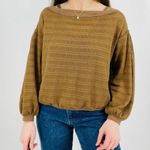 Free People  off the shoulder boho crocheted top longsleeve tan size s Photo 3