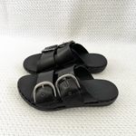 FitFlop  Black Leather Double Wide Strap Silver Buckle Studded Slide On Sandals 6 Photo 66