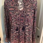 Lucky Brand Navy Multicolor Paisley Floral Border Top Printed Long Sleeve Size M Photo 14