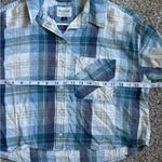 American Eagle  Outfitters Blue Cream Plaid Cropped Button Down Flannel NWT Photo 4