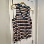 Madewell NWOT Size XL V Neck Cotton Tank Top Teal Cream Stripe Cotton Soft Photo 4