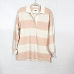 Aerie  Prep Rally Rugby Oversized Sweatshirt Striped Dusty Pink Collared Polo Photo 2