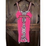 Apt 9 Dress Hot Pink Black Women's Sz L Large‎ Floral Stretch Padded Knee Length Photo 3
