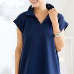 Entro  Women’s Classic Navy Side Zip V-Neck Ribbed Relaxed Dress Size Small Photo 3