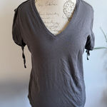 ALLSAINTS Charcoal Grey V Neck Short Sleeve T Shirt Womens Size Small Tie Detail Gray Photo 0