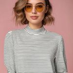 Draper James  RSVP Women's Striped Mock Turtleneck Shirt White‎ Large Photo 0