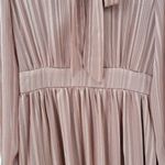 SheIn Maxi Dress M Pink Sparkle Stripes Tie Neck Long Puff Sleeve Shirred Waist Photo 8