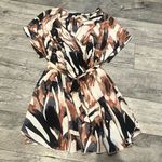 SheIn Curve 4X Womens Brown Black Cream Abstract Print Dress Short Sleeves Photo 0