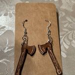 Handmade NWT Wooden Engraved Axe Dangle Earrings Photo 2