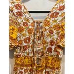 Floral Print Dress Yellow‎ Orange Smocked Waist Square Neck Boho Mini Short Yellow Size L Photo 3