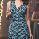 Banana Republic  Sleeveless Drape Front Dress Womens Medium Geometric Print Midi Photo 0