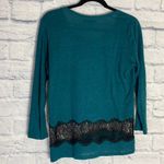 Sandro  teal linen black lace inset long sleeve tee Photo 3