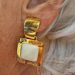 St. John 💕💕 Square Shape Clip On Earrings ~ Gold with Ivory Enamel NWOT Photo 0