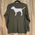 PINK - Victoria's Secret  Army Green White Dog Logo Cutout Campus Shirt Small Photo 1
