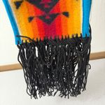 Aztec Blanket Scarf Chief Joseph Southwest Blue Orange Fringe 7x83" *Moth Holes Photo 6