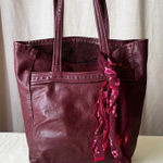 Vintage Burgundy Leather Tote Shoulder Bag Soft Leather Shopper w/ Silk Scarf Photo 0