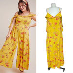 Anthropologie Londonderry Jumpsuit Wide Leg Floral Print Yellow Plus Size 16W Photo 1