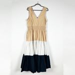 Maeve Anthropologie Colorblocked V Neck Smocked Stretch Tiered Midi Dress 14 Photo 3