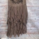 Anthropologie Ric Rac Anthropology Dress Womens Small Sleeveless Fit Flare Ruffle Cocktail tan Photo 6