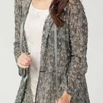 LOGO By Lori Goldstein  Printed Sheer Lace Cardigan with Tie Gray ish Floral Boho Photo 0