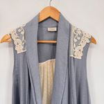 LOGO Cardigan Vest Womens XL Blue Cotton Cream‎ Swiss Dot Lace Photo 1