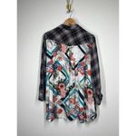 Tolani  Collection 2XP Plaid Flannel Top Floral Printed Back Detail Photo 2