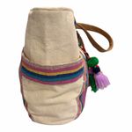 Boho Woven Canvas Tote Colorful Stripe Tassel Artisan Bag India Pink Photo 3