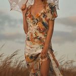 Anthropologie  V-Neck Ruffle Lace Slip Dress Floral White Multicolor Size US 4 Photo 1