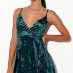Lulus Cabaret Forest Green Velvet Wrap Mini Dress Womens Size Small Event NEW Photo 0