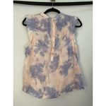 Cloth & Stone  Anthropologie Tie Dye Linen Ruffle Sleeve Mock Neck Button Top S Photo 3