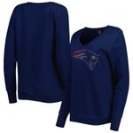 NFL NWT New England Patriots Rhinestone Logo Navy V-Neck Pullover Sweatshirt 2X Photo 1