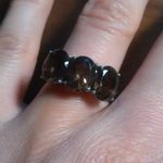 Brazilian Smokey Quartz Three Stone Stainless Steel Ring (Size 7) Photo 9