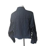 American Eagle  Outfitters Cropped Frayed Hem Striped Long Sleeve Shirt, Sz L Photo 5