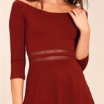 Lulus ‎ Yes to the Mesh Wine Red Half Sleeve Skater Mini Dress Size S Photo 0