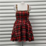 L’Atiste Womens Short Dress Medium Red Black Plaid Tweed Y2K Retro Holiday Party Photo 1