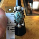 Royston Blue Horizon Turquoise White Pearl Cocktail Ring Size 6 Photo 5