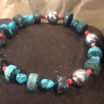 Sterling Silver and TURQUOISE Rustic Bracelet with Lobster a Clasp Photo 6