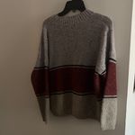 SheIn Neutral and Red Color lock V Neck Long Sleeve Sweater Photo 5